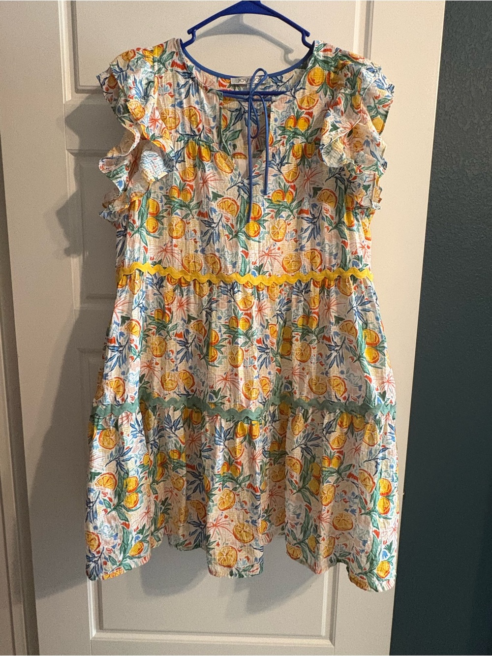 Joy Joy Yellow Citrus Print Tiered Dress